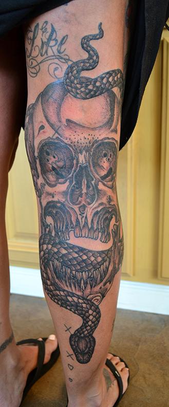 Tattoos - Black and Grey Skull and Snake Tattoo - 70619